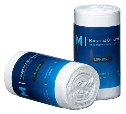 MattPack Recycled Bin Liner 18L - White, 450mm x 500mm x 15mu *Peach Scented* (50pk)