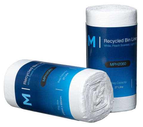 MattPack POR Recycled Bin Liner 27L - White, 510mm x 650mm x 15mu *Peach Scented* (50pk)