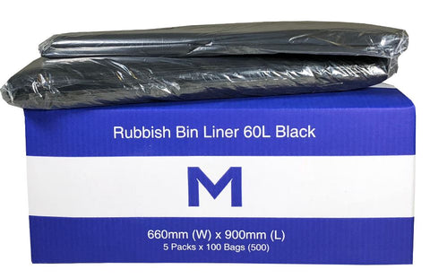MattPack Recycled Bin Liner 60L - Black, 660mm x 900mm x 20mu (50pk)