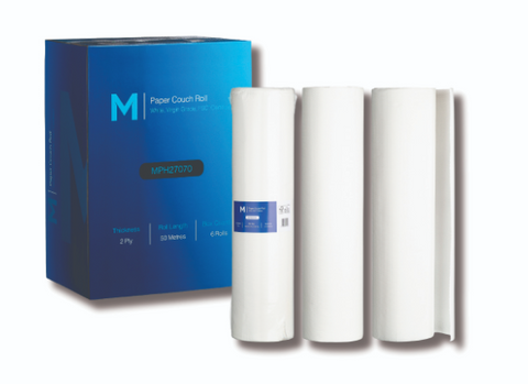 MattPack Paper Couch Roll - White, 490mm x 50m, 2 Ply, 40gsm - 490mm x 370mm Sheet Size
