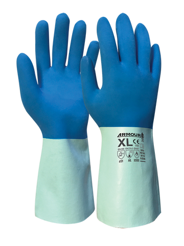 Armour Blue Latex Chemical Contact Heat Gauntlet - 30cm - Reinol NZ Ltd.
